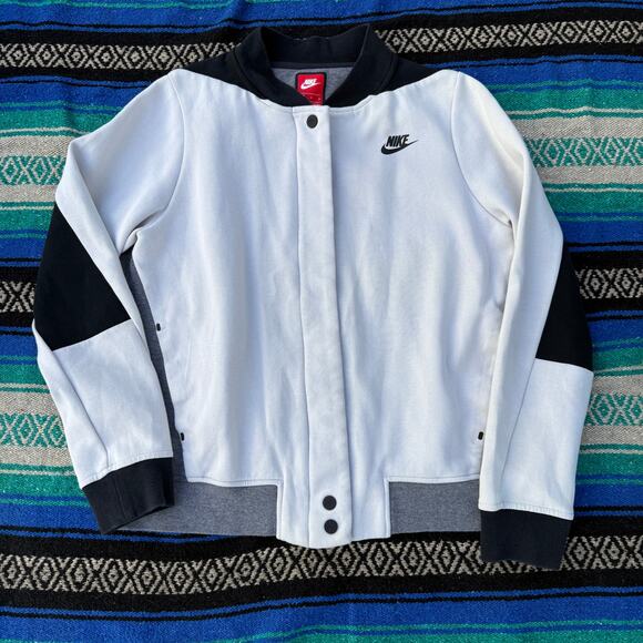 Women's Nike Tech White Gray Fleece Destroyer Snap Jacket Sweatshirt Sz Medium - Picture 1 of 7
